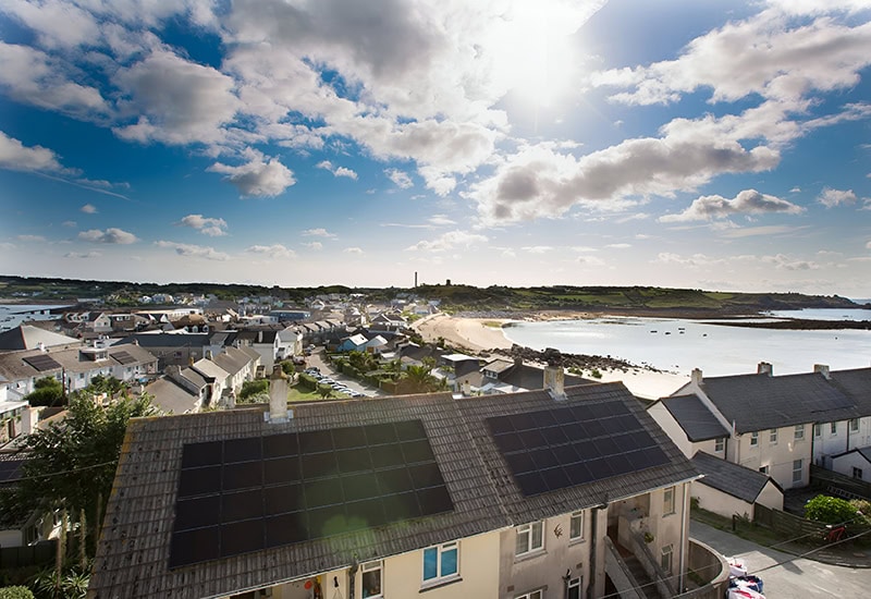 Seaside houses with solar panels
