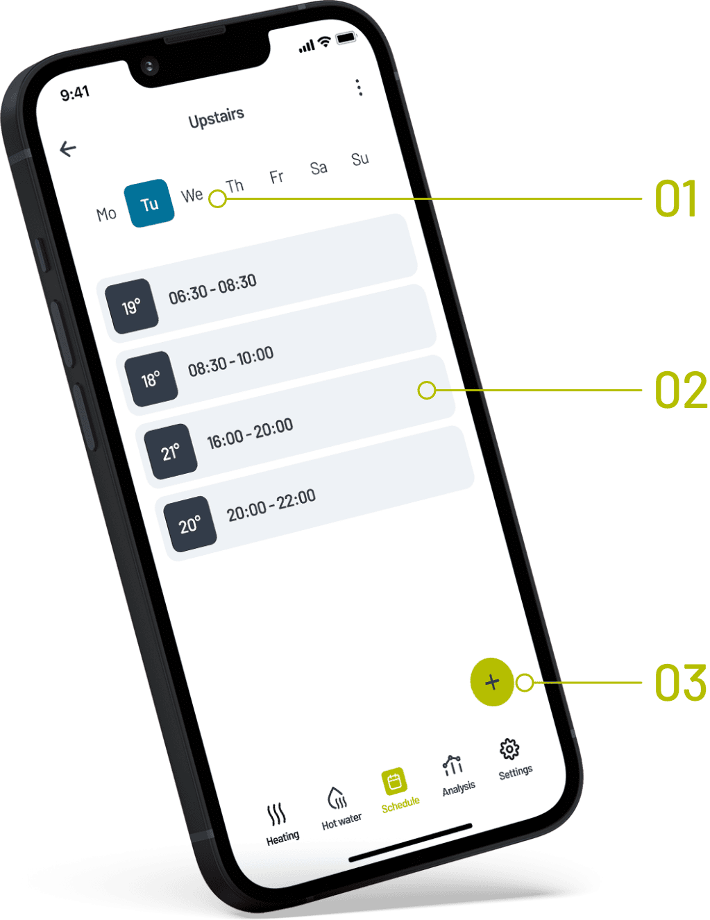 Passiv Smart Thermostat set up schedule screen