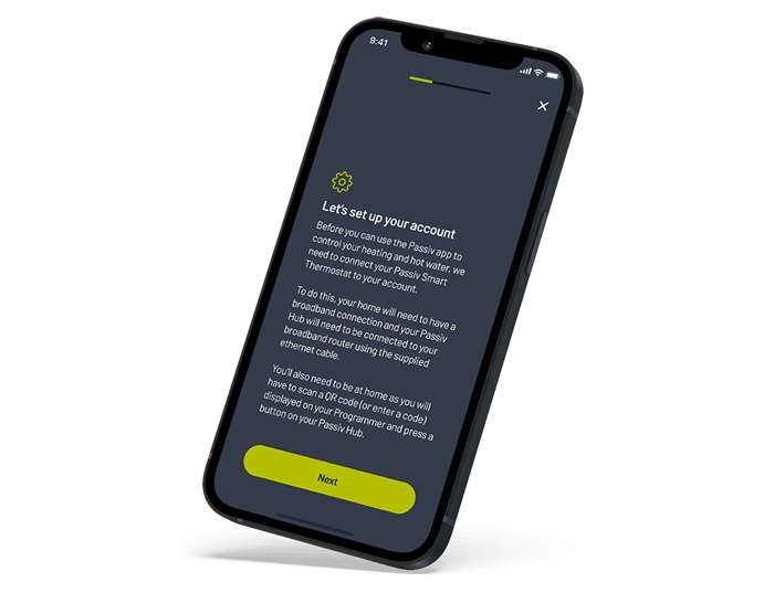 Passiv app set up screen